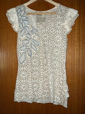 Project Alabama hand-sewn reverse appliqué Patterned Ruffle Sleeve Top